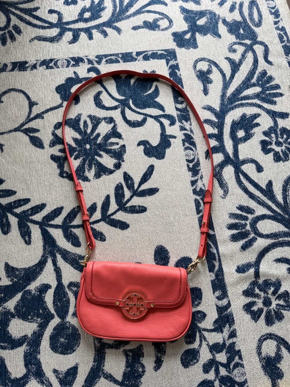 Tory Burch Amanda Mini Coral Leather Crossbody Bag